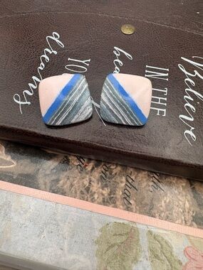 Vintage 80s Abstract Geometric Stud Earrings Blue Green Minimalist Retro Art
